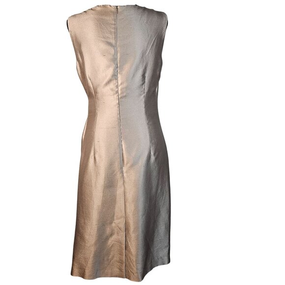 Max Mara Taupe Ruched Italian Dress 6 Elegant Silk Cocktail Minimalist Old Money - Picture 4 of 14